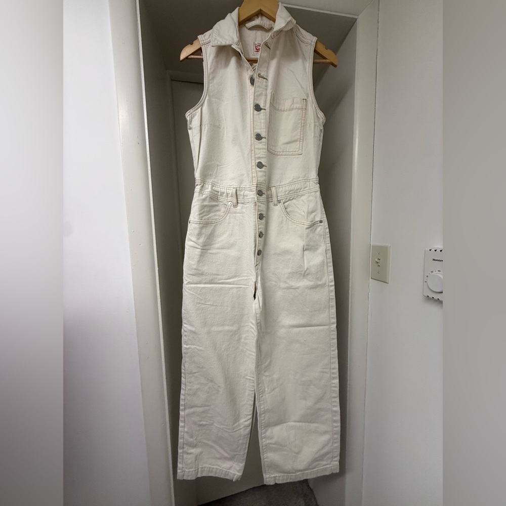 Levi's Cream Sleeveless Button-Front Denim Jumpsuit